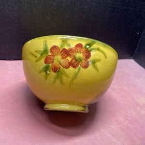 Ambiance Collection Red Poppy by Michalee Yellow Hand-Painted Soup Cereal Bowl